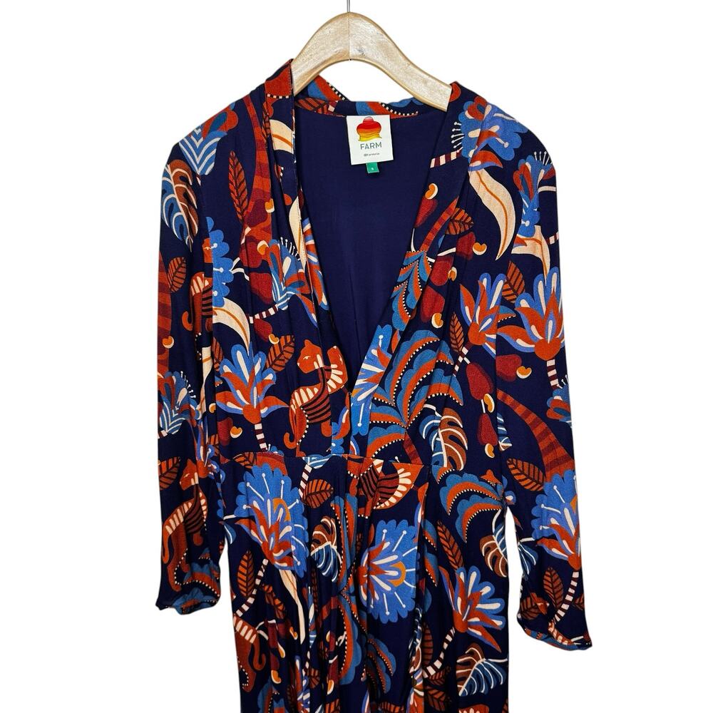 FARM RIO Nature Beauty Blue Long Sleeve V Neckline Maxi Dress Nature Beauty Blue - Picture 5 of 12